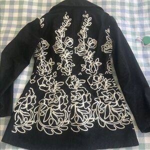 Jill McGowen Black Floral Embroidered Jacket
